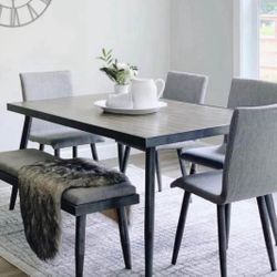 4 Grey Dining Chairs + Matching Bench – $350 (No Table Included)
