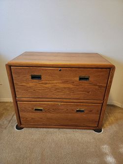 Vintage Oak Waterfall 2-Drawer Lateral File Cabinet