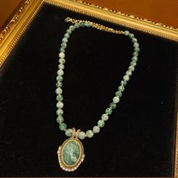Vintage Copper Plated With 18k Aged Retro Gold ,designed With Green Beads 