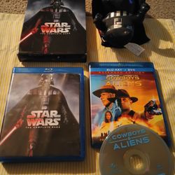 Star Wars Complete Saga Blu Ray + Dark Vader Plush Doll New + Cowboys Vs Aliens Blu Ray Lot