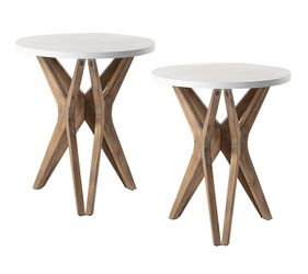 Pedestal Farmhouse End Table Set of 2, Distressed White Top with Tripod Base for Modern Farmhouse, Boho Decor, Round  