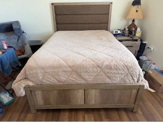 Queen Bed Frame with Upholstered Headboard