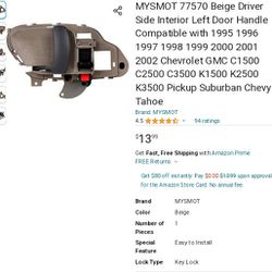 Mysmot 77570 Driver Side Interior Left Door Handle For 95-2002 Chevy GMC Pick Up Suburban,Tahoe