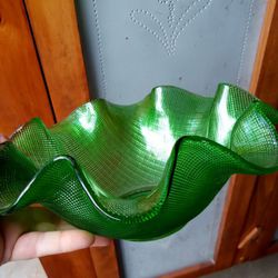 Vintage Green Glass Candy Dish