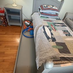 Potterybarn, Twin Trundle Bed And Matching Nightstand Catalina Gray.