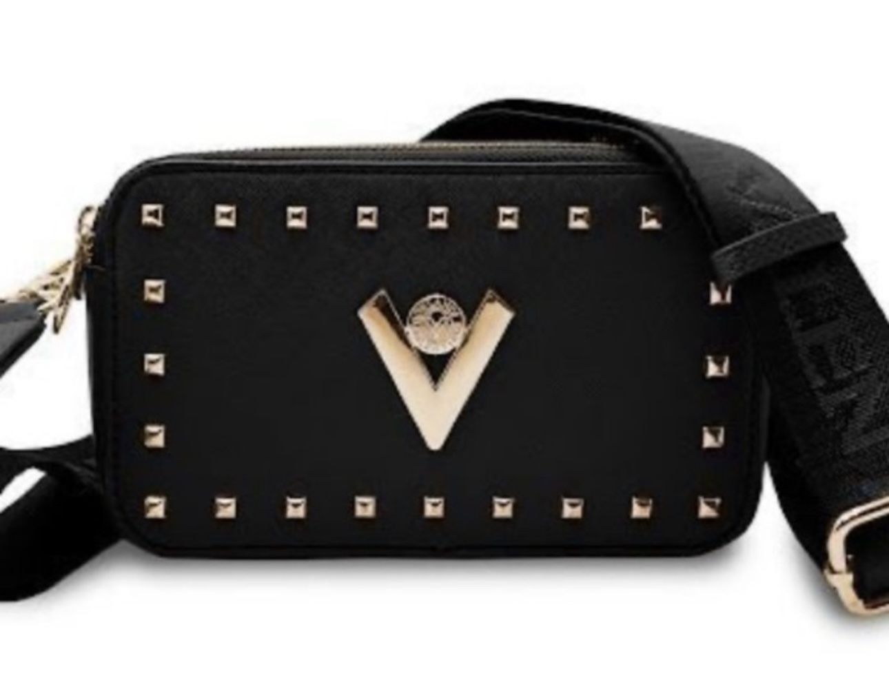 Valentino Orlandi Black Crossbody Bag With Gold Studs