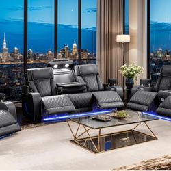 New Black Power Sofa & Love Seat With Massage Feature, Bluetooth Speakers, Heated Seats, Wireless Charging And More! 