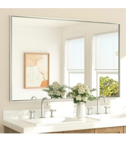 TETOTE 55 in. W x 36 in. H Rectangular Aluminum Framed Wall Bathroom Vanity Mirror Over Sink in Brushed Nickel Bathroom Mirror @652