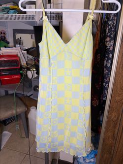 Yellow Blue Checkered Slip Mini Dress