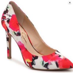 Jessica Simpson Veronica Pointed Toe White Floral Sz 7.5