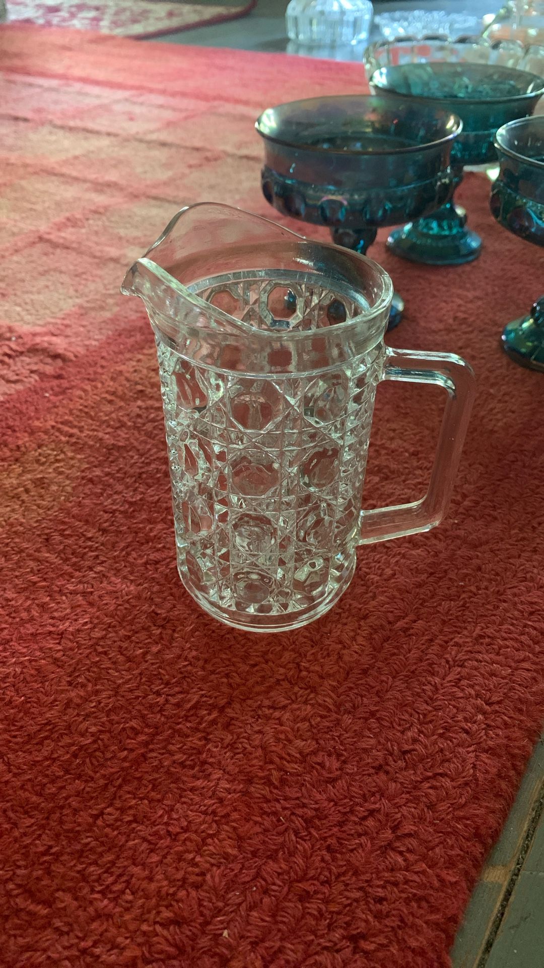 Vintage Federal Glass Windsor Clear Button And Cane Pint Pitcher