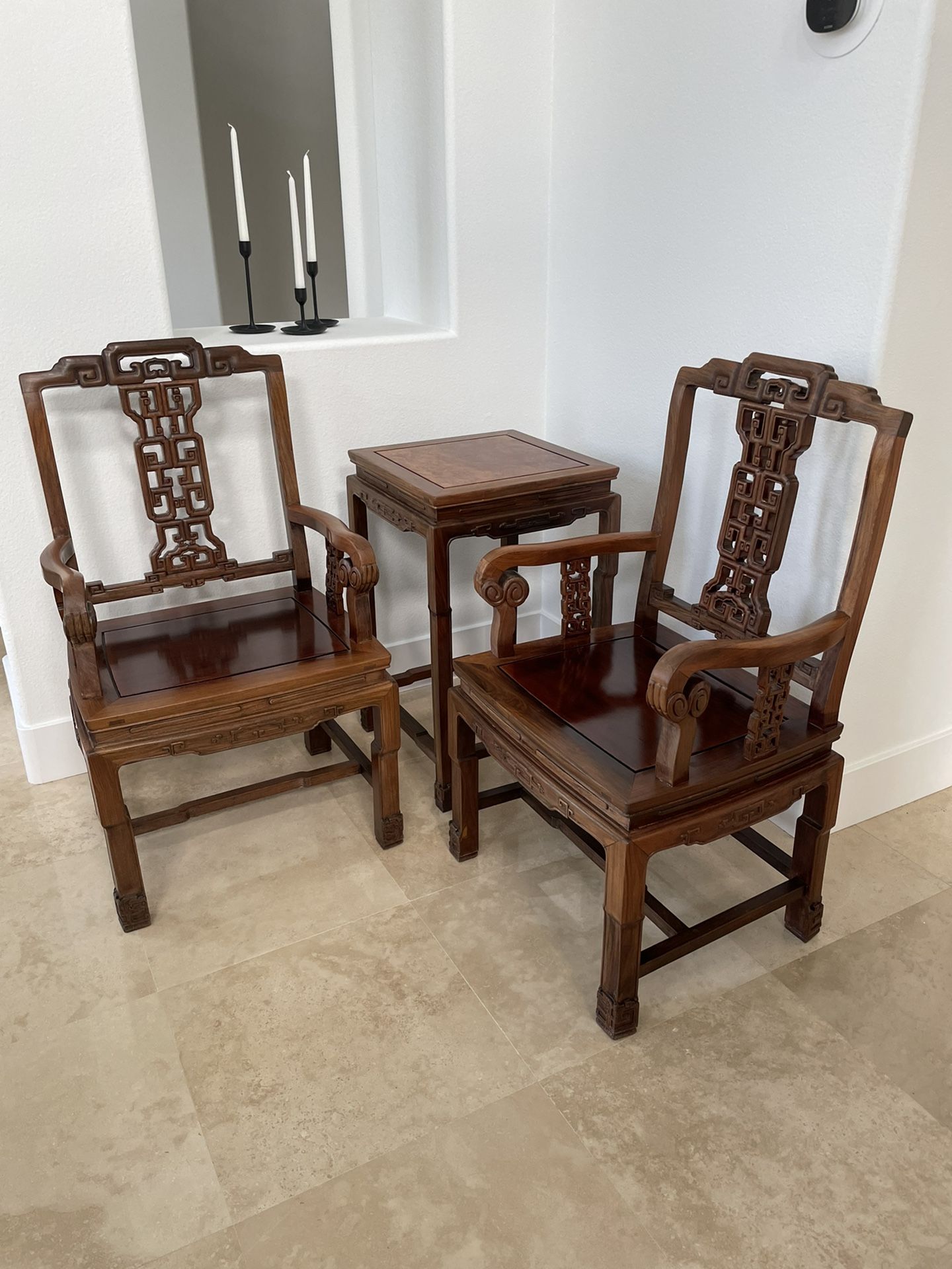 Vintage Chinese Chairs With Matching Table - 3 Pieces