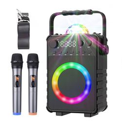 Karaoke Machine, Portable Bluetooth Karaoke Speaker with 2 Wireless Mics for Adults Kids Singing Machine with Disco LED Lights Gifts for Girls Boys Ho