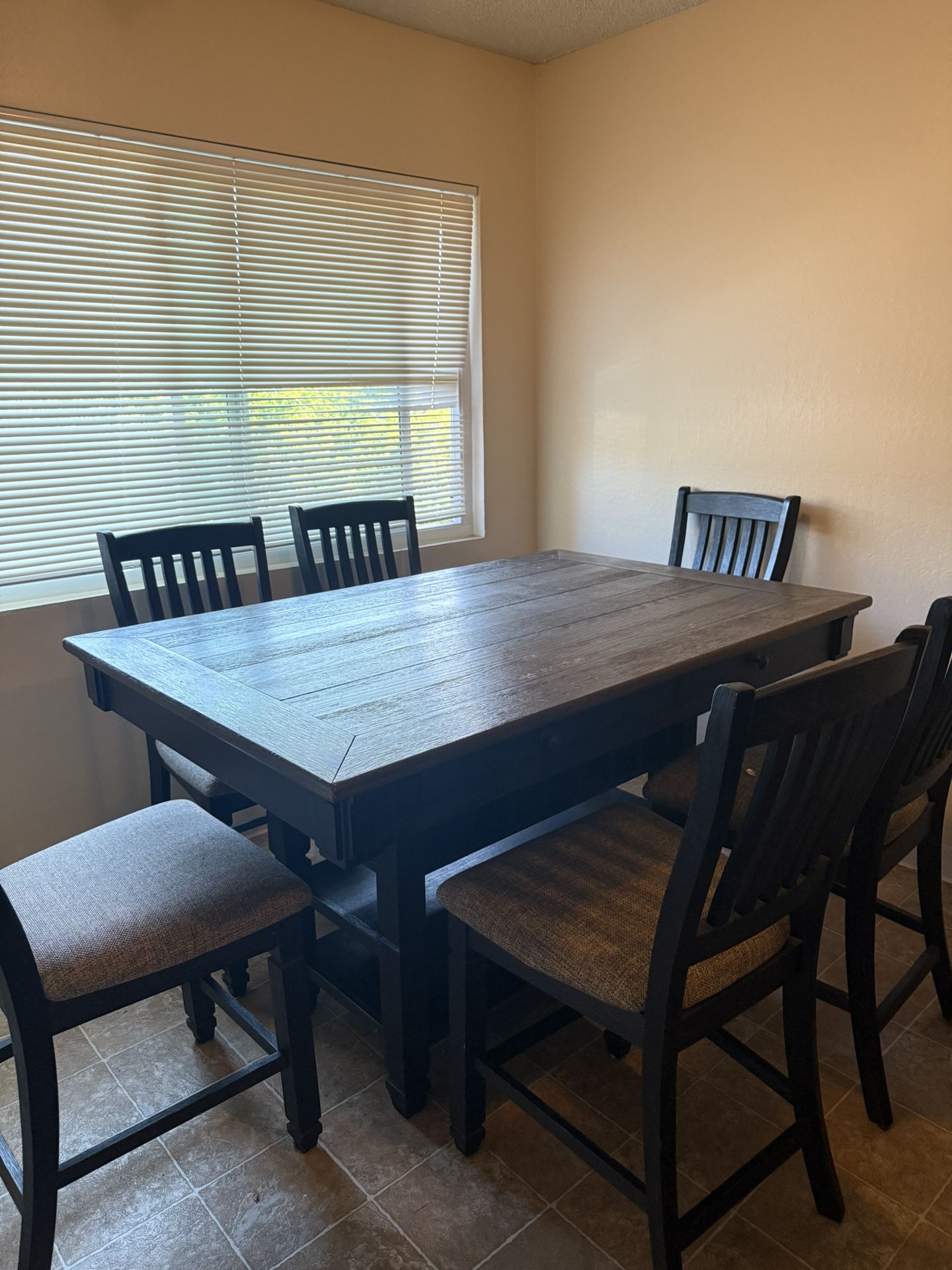 Relaxed Vintage 7-Piece Counter Table with Wine Storage and Stool Set