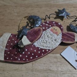 Wooden handmade santa christmas ornament