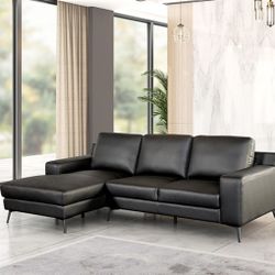 Brand New Black Leather Modern Style Sectional Sofa 