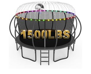 12’ Trampoline w/ LED Lights, Basketball Hoop & Sprinkler