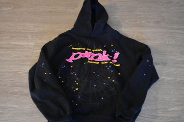BLACK & PINK SP5DER HOODIE, LARGE , USED