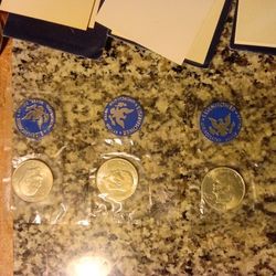 3 1971 Eisenhower Silver Dollar Coins, Blue IKES