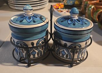 Handcrafted Indian Ceramic  Jar Set with Iron Stand