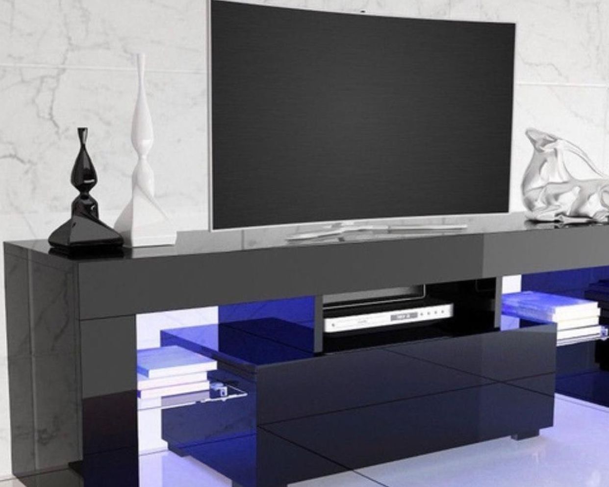 New Black Tv Stand Entertainment Center Wall Unit 63 Inches