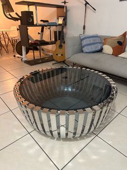 Round Mirrored Coffee Table with Smoked Glass Top