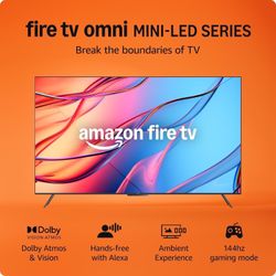 Introducing Amazon Fire TV 85" Omni Mini-LED Series, QLED 4K UHD smart TV, Dolby Vision IQ, 144hz gaming mode, Ambient Experience, hands-free with Ale