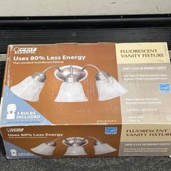 New Feit Electric Fluorescent Bathroom Vanity Light Fixture 20x8x8 Brushed Stainless Steel +3 Bulbs