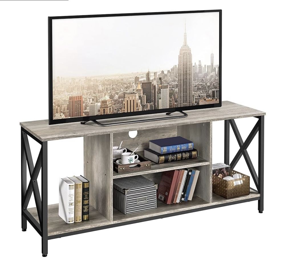 TV Stand for 65 inch TV Console Table with Storage Shelves Cabinet, 55" Wood Entertainment Center for Living Room, Industrial Modern Style TV Cabinet 