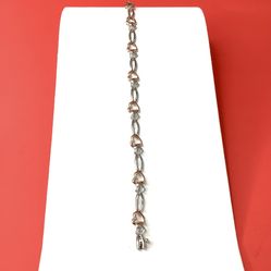 10K White Gold And Rose Gold Diamond Heart 7 Inch Bracelet 