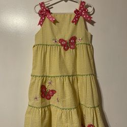 Girls Rare Editions Summer Yellow Dress Sz 6 w/Butterfly Appliqué