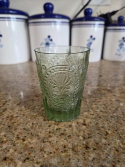 Anthropologie Fleur De Lys Glass Tumbler In Lime Green