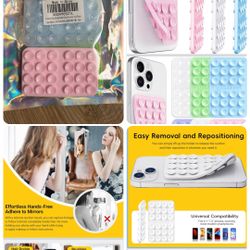 Anteel 6 Pack Double Sided Silicone Suction Cup Phone Case Mount, Hands-Free Strong Grip Silicon Phone Holder for Selfies and Videos, Non Slip Phone A