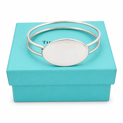 Tiffany & Co. Sterling Silver Oval Tag Double Wire Bangle 6.50" Bracelet. (Pre-Owned)