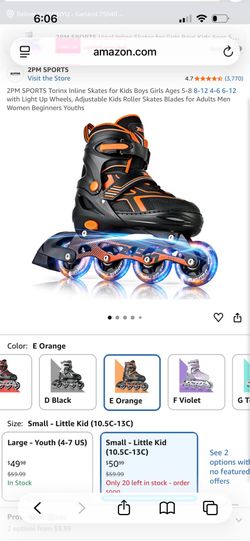 2PM SPORTS Torinx Inline Skates for Kids Boys Girls Ages 5-8 8-12 4-6 6-12 with Light Up Wheels, Adjustable Kids Roller Skates Blades for Adults Men W