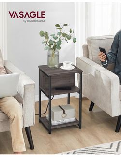 New VASAGLE Chesnut Brown Set of 2 End Table with Charging Station $40 firm