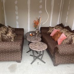 2 Brown Couches + Decor For Sale 