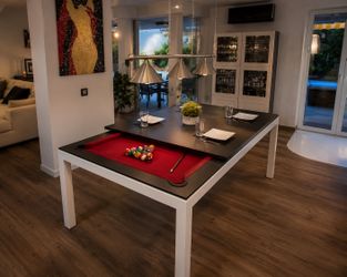 9’ pool table delivery & set up with new burgundy fabric