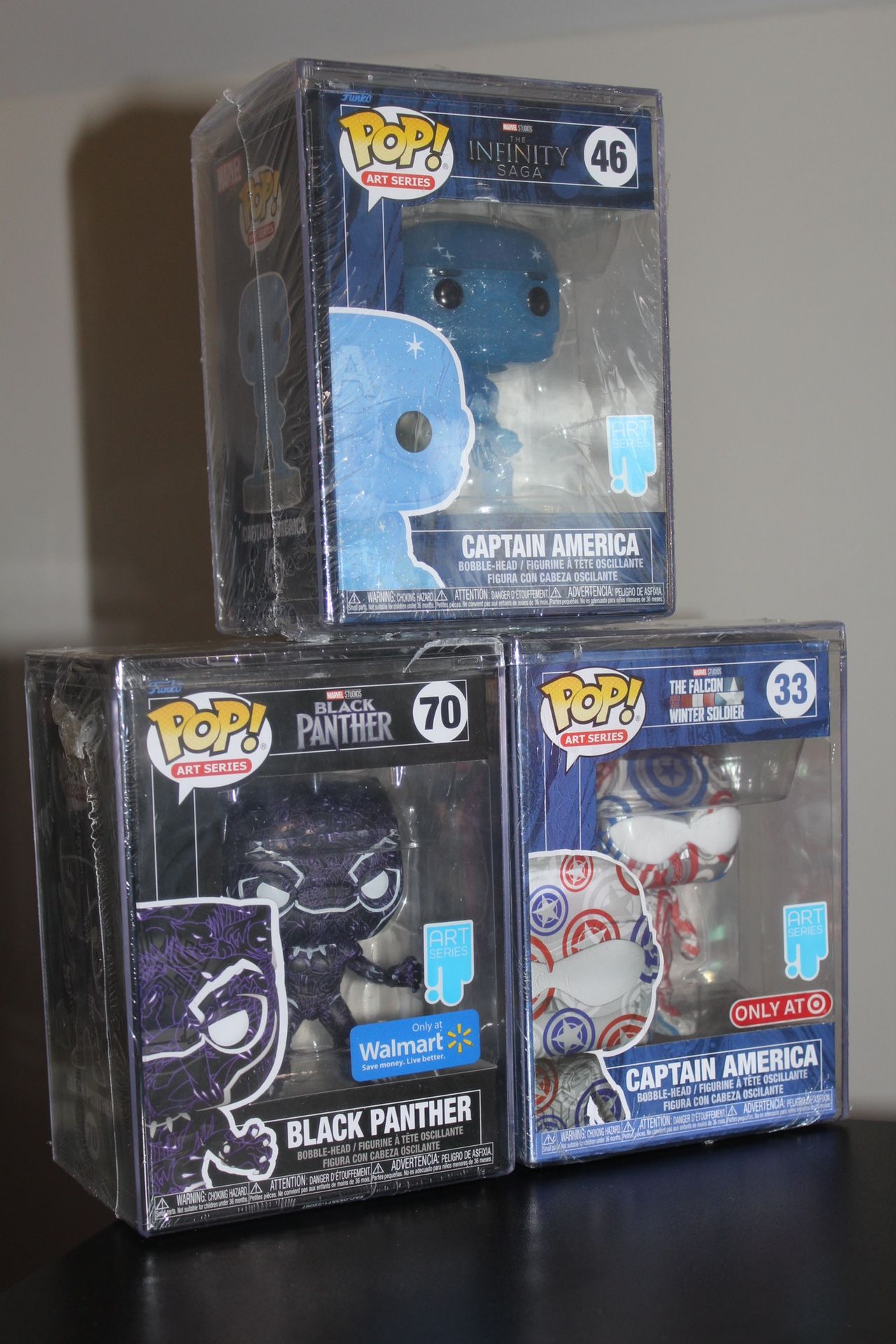 Funko Pop Art Series Lot Of 3 Black Panther 70 Captain America 46 & 33 Hard Case
