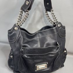 B MAKOWSKY black leather purse designer tote shoulder bag modern classic EUC