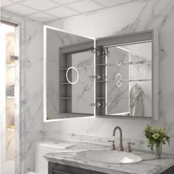 24 in. W x 30 in. H Rectangular Aluminum Recessed/Surface Mount LED Medicine Cabinet with Mirror, 3x Magnifying Mirror