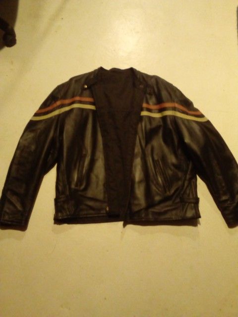 Harley Style Biker Leather Jacket..Warm and Weather Proof..New And Mint XXl Was $350