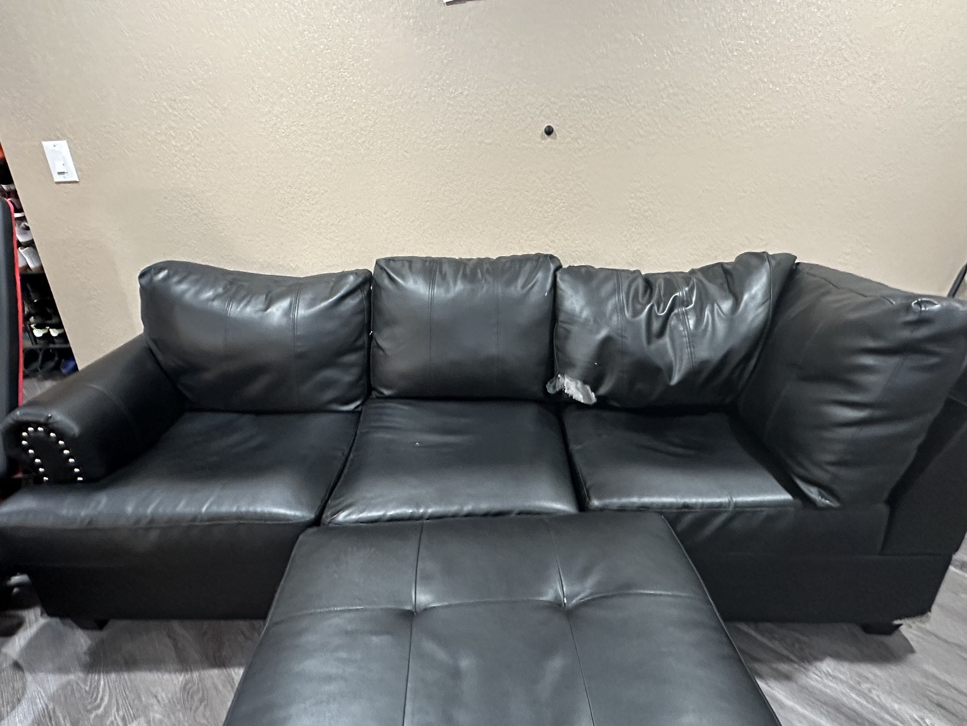 Leather Couch + Ottoman