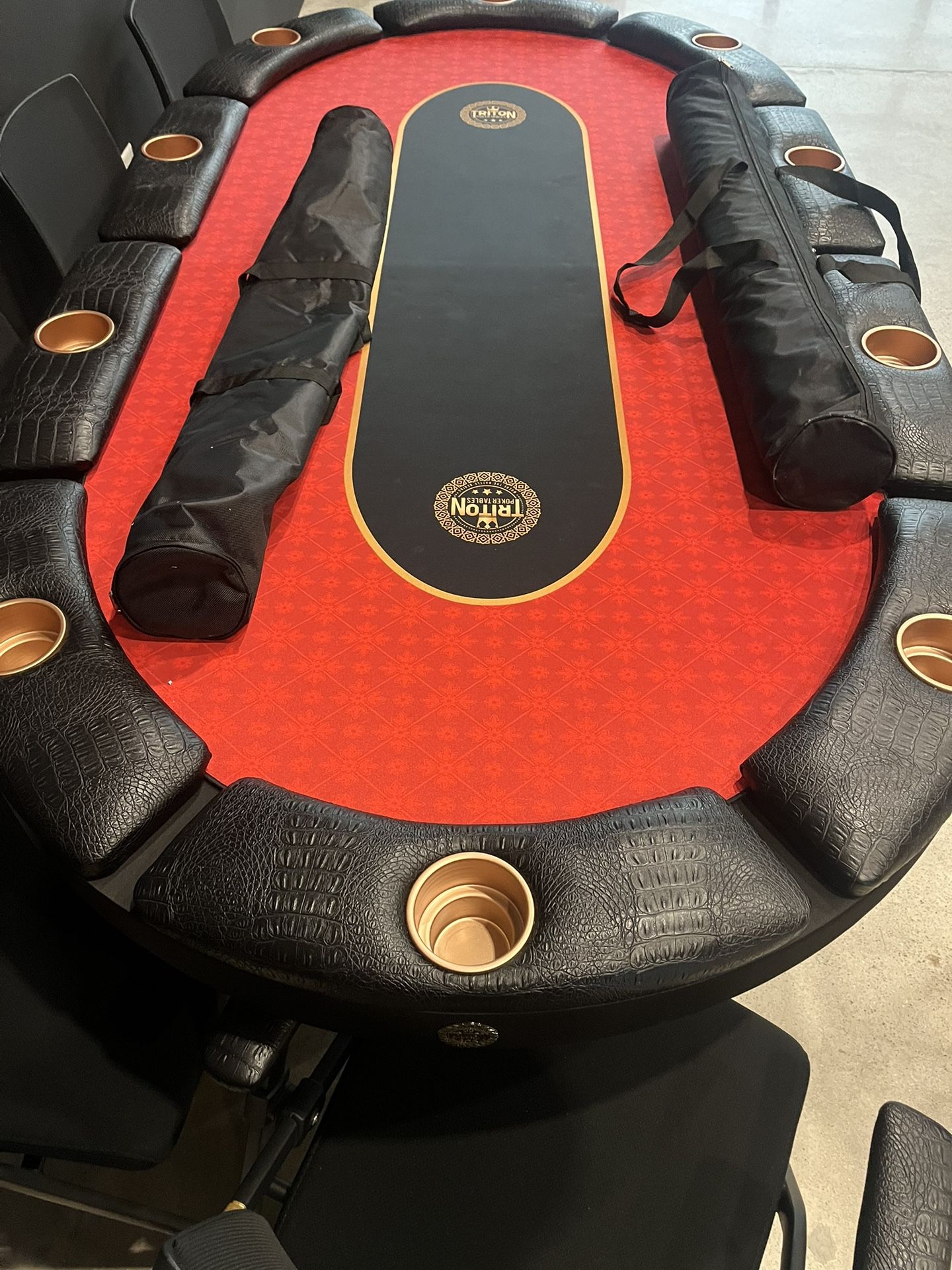 Triton Premium Folding 10 Player Poker Table + 10 Folding Poker Chairs with Castors
