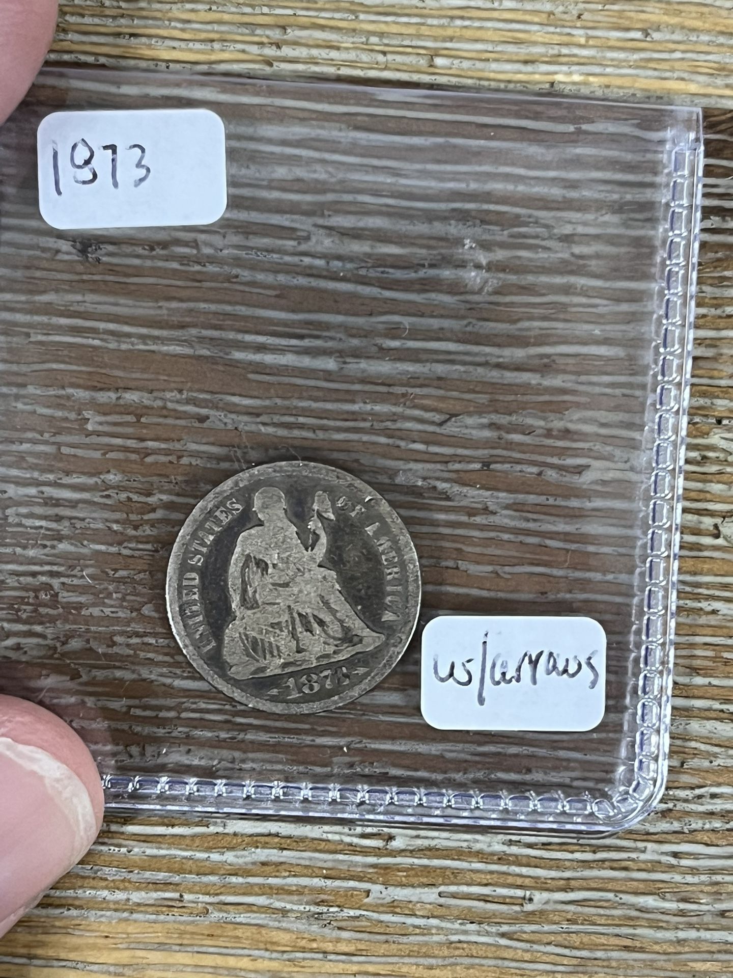 1873 Philly Liberty Seated Silver Dime Coin Fine 