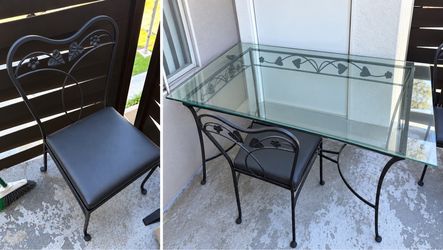 Iron glass table with 4 chairs
