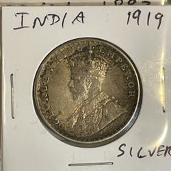 1919 British India 1 Rupee - Silver Coin - George V