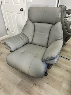 Grey leather power recliner
