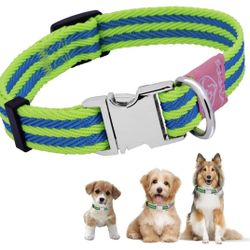 Brand New! Dog Collar with Metal Buckle, Nylon Dog Collar, Adjustable Soft Comfort Pet Gift Collar for Puppies Boy and Girl Medium Dogs (Green) 