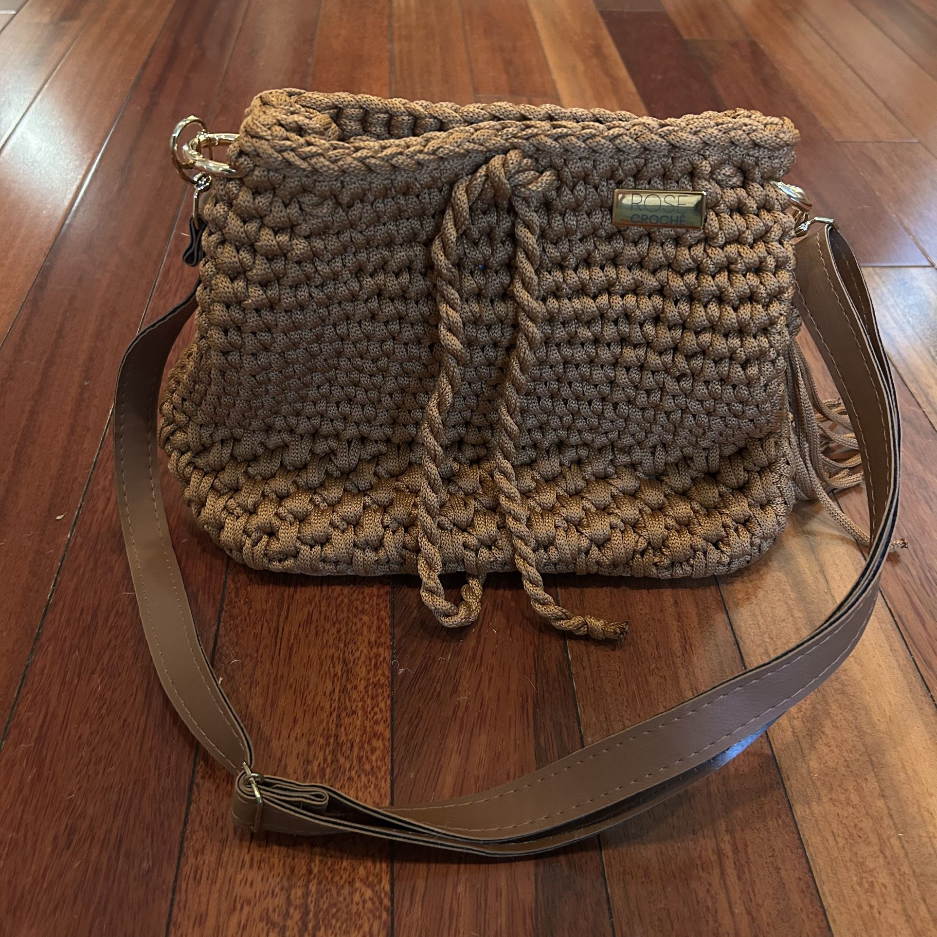 Rose Crochet Brazilian Basket Weave Purse Tote Handbag